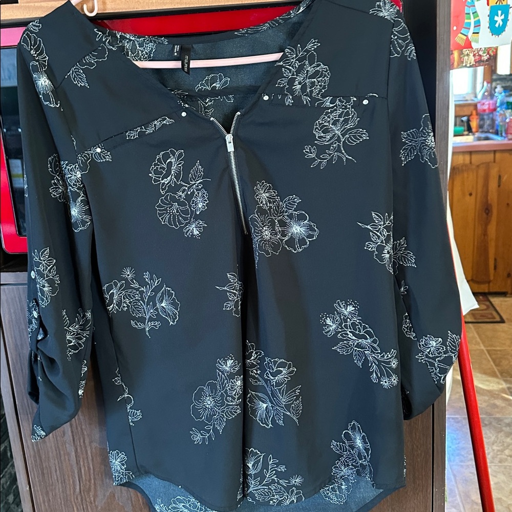 Maurices Black Floral Blouse